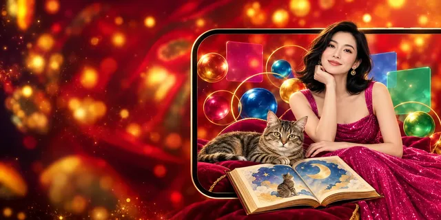 Ilustrasi kucing belang dan buku bergambar bulan bersama presenter dewasa.